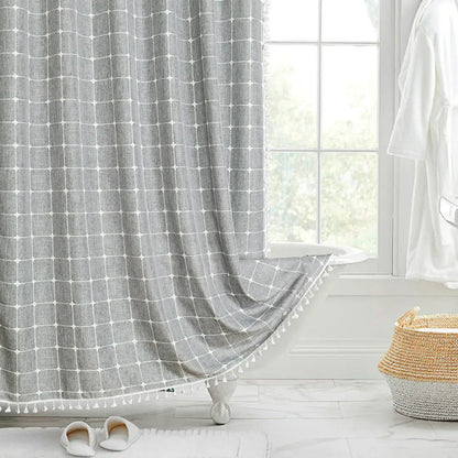 Skorter | Boho-Linen Shower Curtain with Tassels
