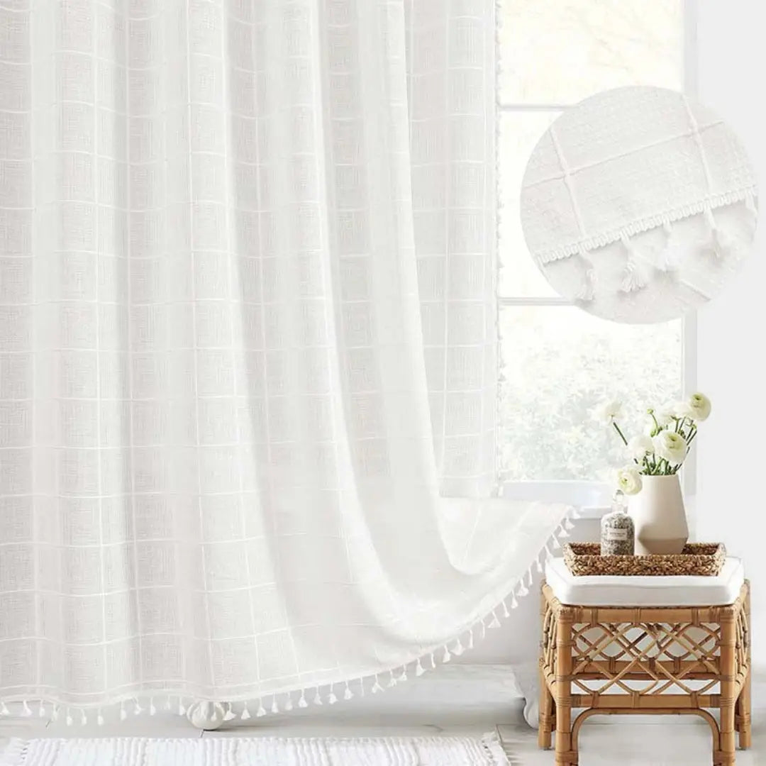 Skorter | Boho-Linen Shower Curtain with Tassels