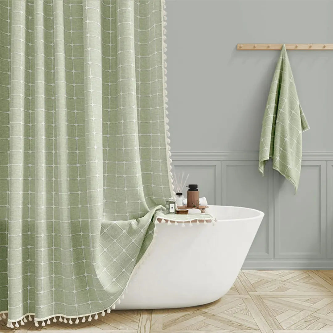 Skorter | Boho-Linen Shower Curtain with Tassels