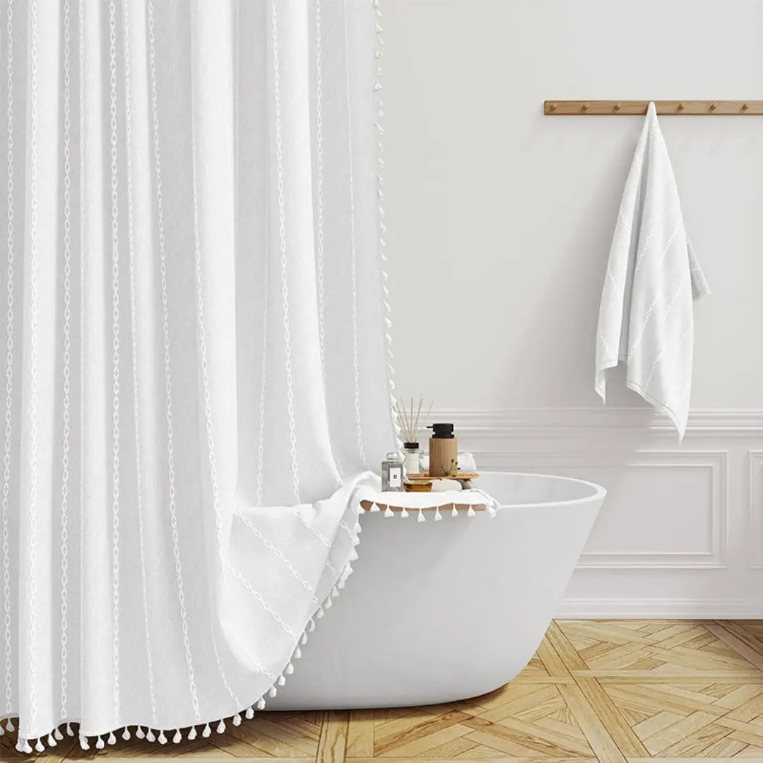Skorter | Boho-Linen Shower Curtain with Tassels