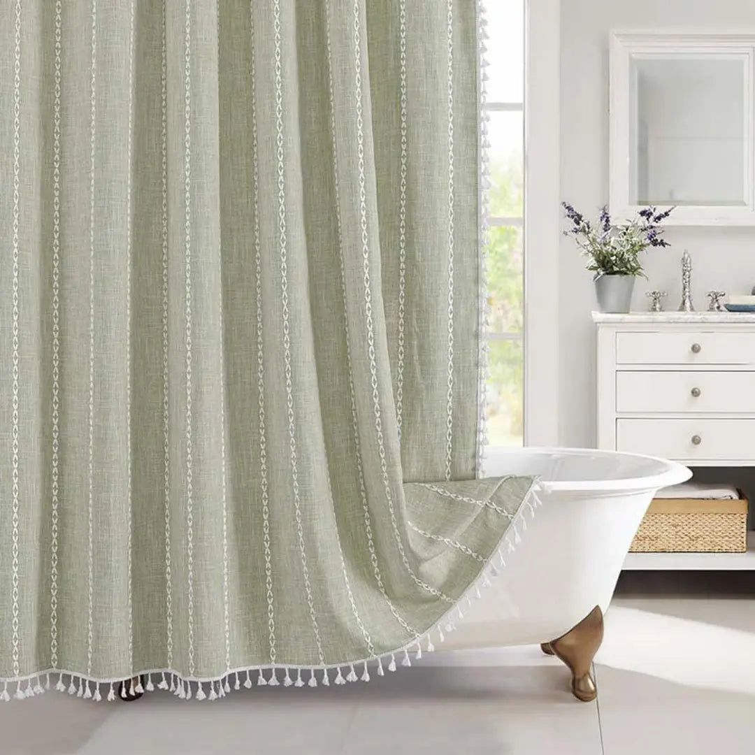 Skorter | Boho-Linen Shower Curtain with Tassels