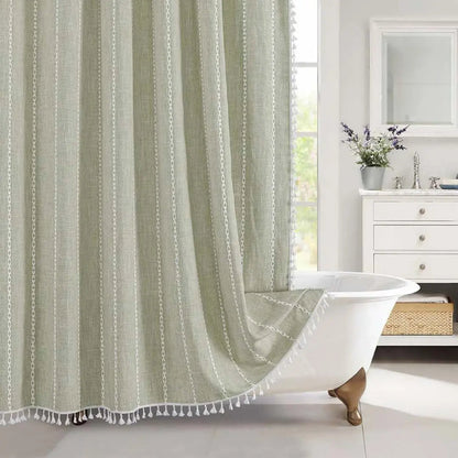 Skorter | Boho-Linen Shower Curtain with Tassels