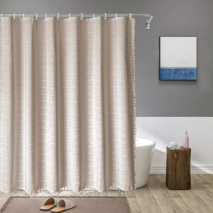 Skorter | Boho-Linen Shower Curtain with Tassels