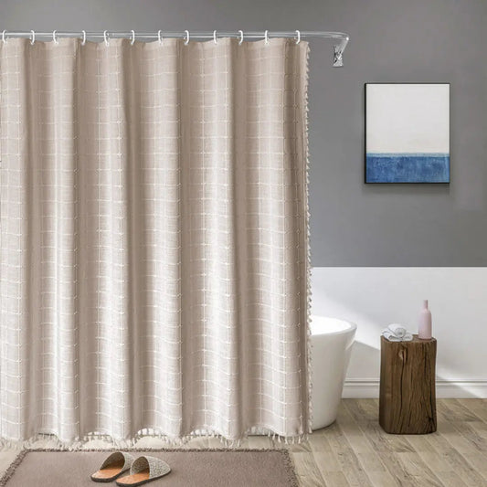 Skorter | Boho-Linen Shower Curtain with Tassels