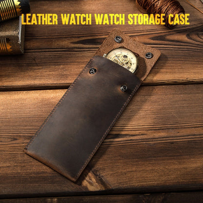 Skorter | CONTACT FAMILY CF1110 Universal Crazy Horse Leather Watch Protective Case Storage Bag for Apple Watch (Coffee)