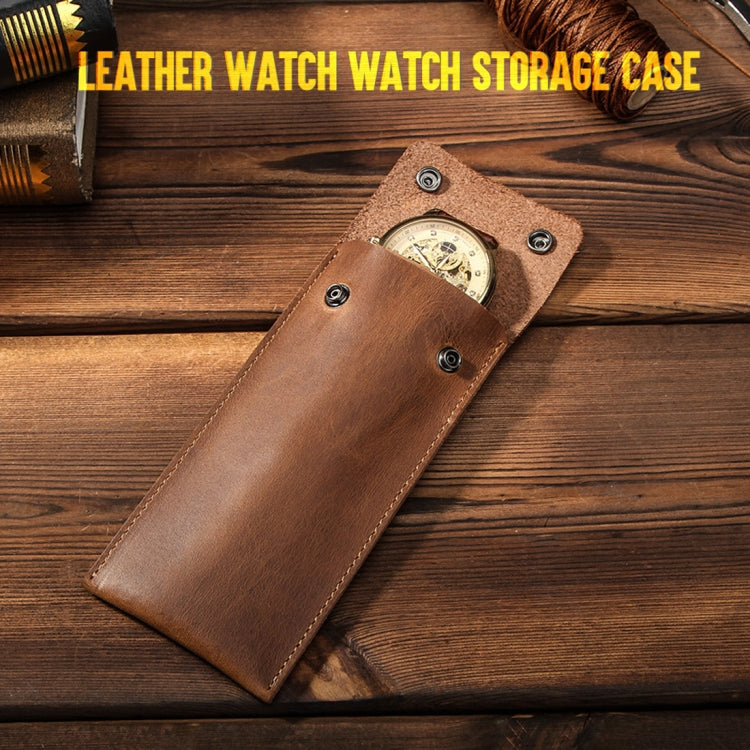 Skorter | CONTACT FAMILY CF1110 Universal Crazy Horse Leather Watch Protection Case Storage Pouch for Apple Watch (Brown)