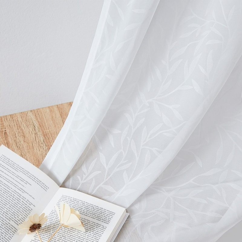 Skorter | Ava Leaf Pattern White Sheer Curtains Soft Ceiling