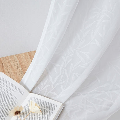 Skorter | Ava Leaf Pattern White Sheer Curtains Soft Ceiling