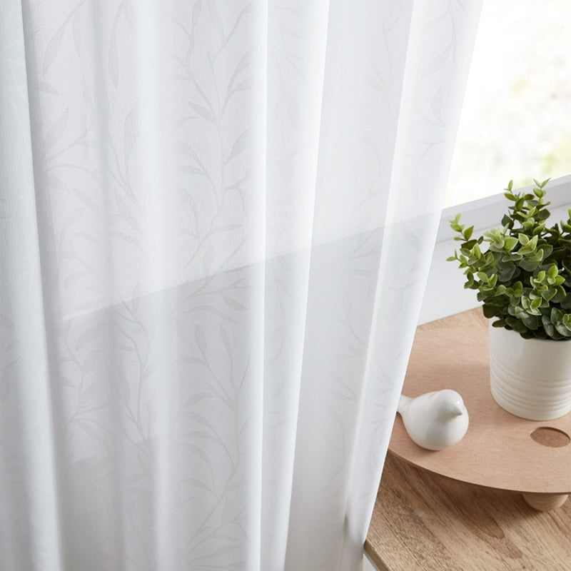 Skorter | Ava Leaf Pattern White Sheer Curtains Soft Ceiling