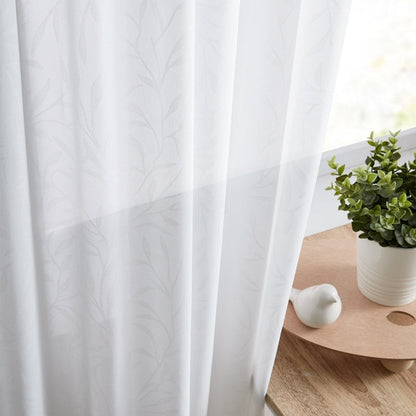 Skorter | Ava Leaf Pattern White Sheer Curtains Soft Ceiling