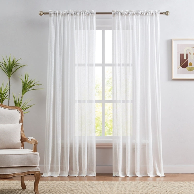 Skorter | Ava Leaf Pattern White Sheer Curtains Soft Ceiling