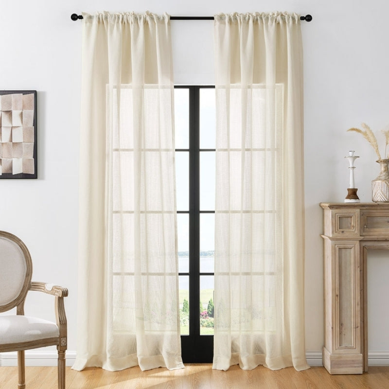 Skorter | Bella Checked Weave Structure Sheer Curtains Soft Tulle