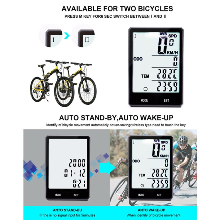 Skorter | 2.8 inch English Wireless Waterproof Cycle Computer LCD Odometer Speedometer with Extension Holder