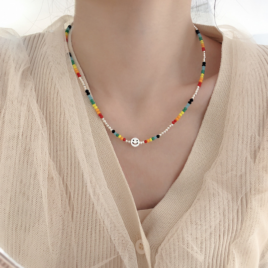 Skorter | Colorful Beaded Necklace With Happy Face