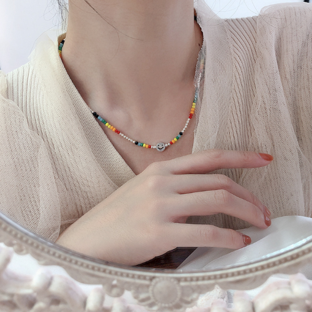 Skorter | Colorful Beaded Necklace With Happy Face