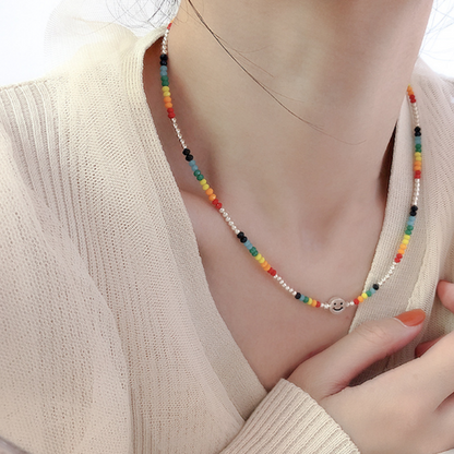 Skorter | Colorful Beaded Necklace With Happy Face
