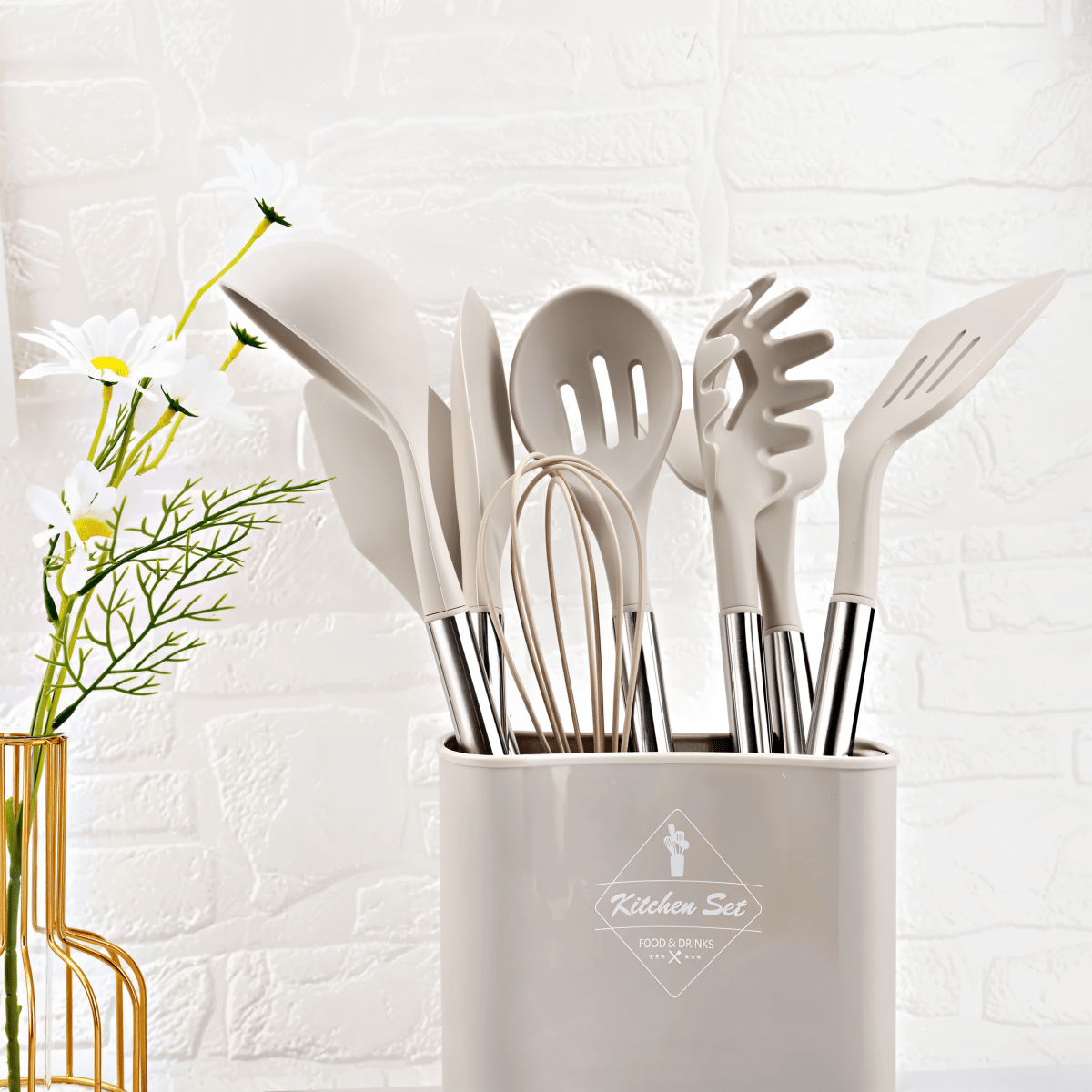 Skorter | 12-piece silicone kitchen utensils set with stainless steel handles