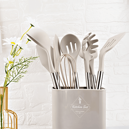 Skorter | 12-piece silicone kitchen utensils set with stainless steel handles