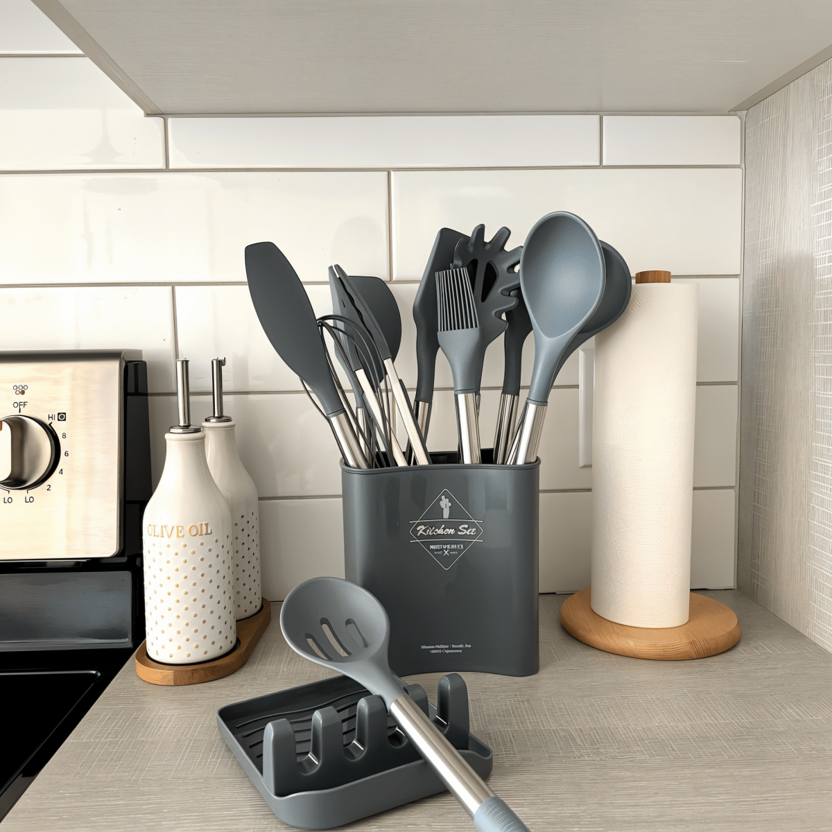 Skorter | 12-piece silicone kitchen utensils set with stainless steel handles