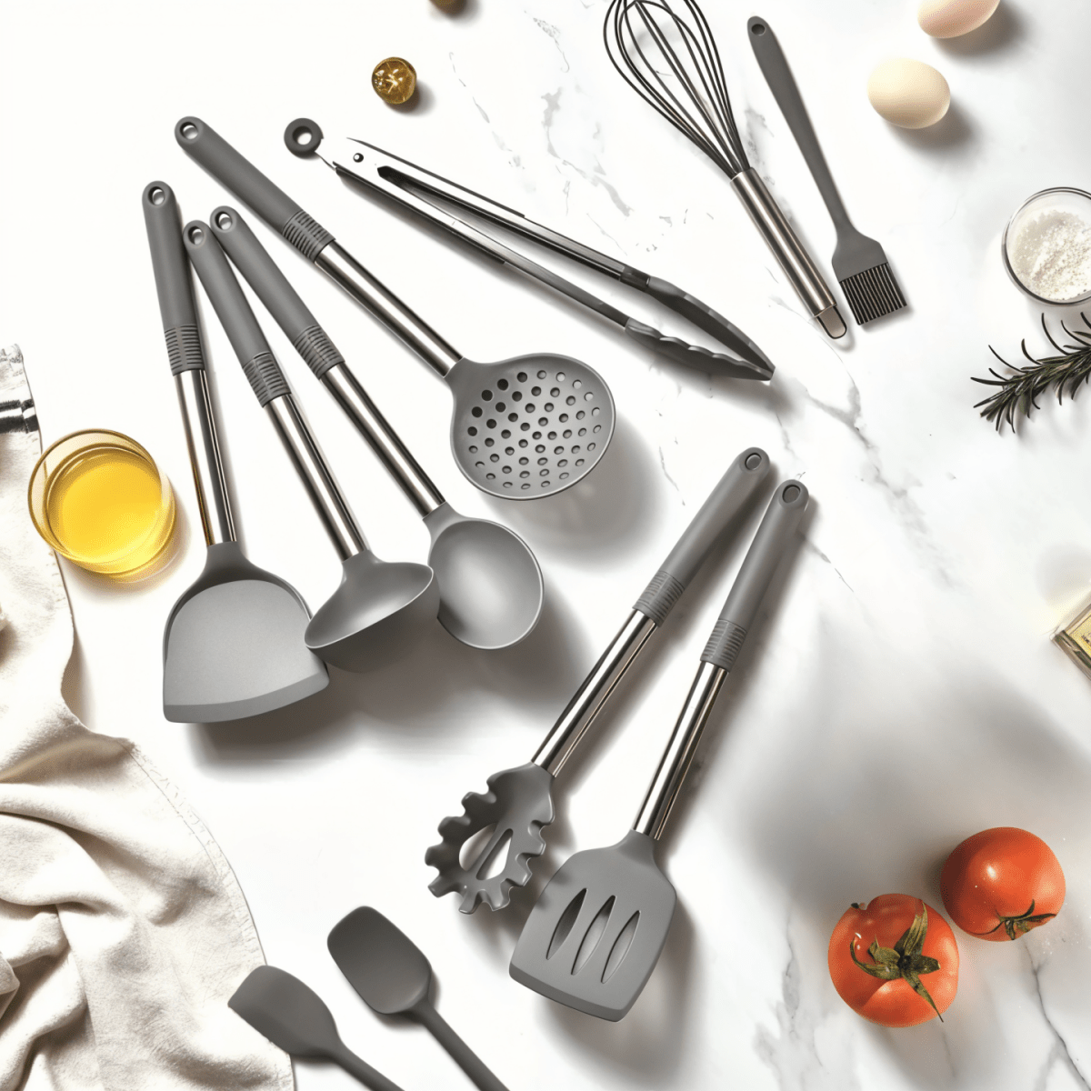 Skorter | 12-piece silicone kitchen utensils set with stainless steel handles