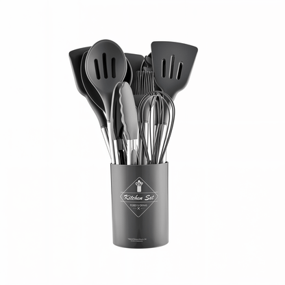 Skorter | 12-piece silicone kitchen utensils set with stainless steel handles