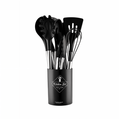 Skorter | 12-piece silicone kitchen utensils set with stainless steel handles