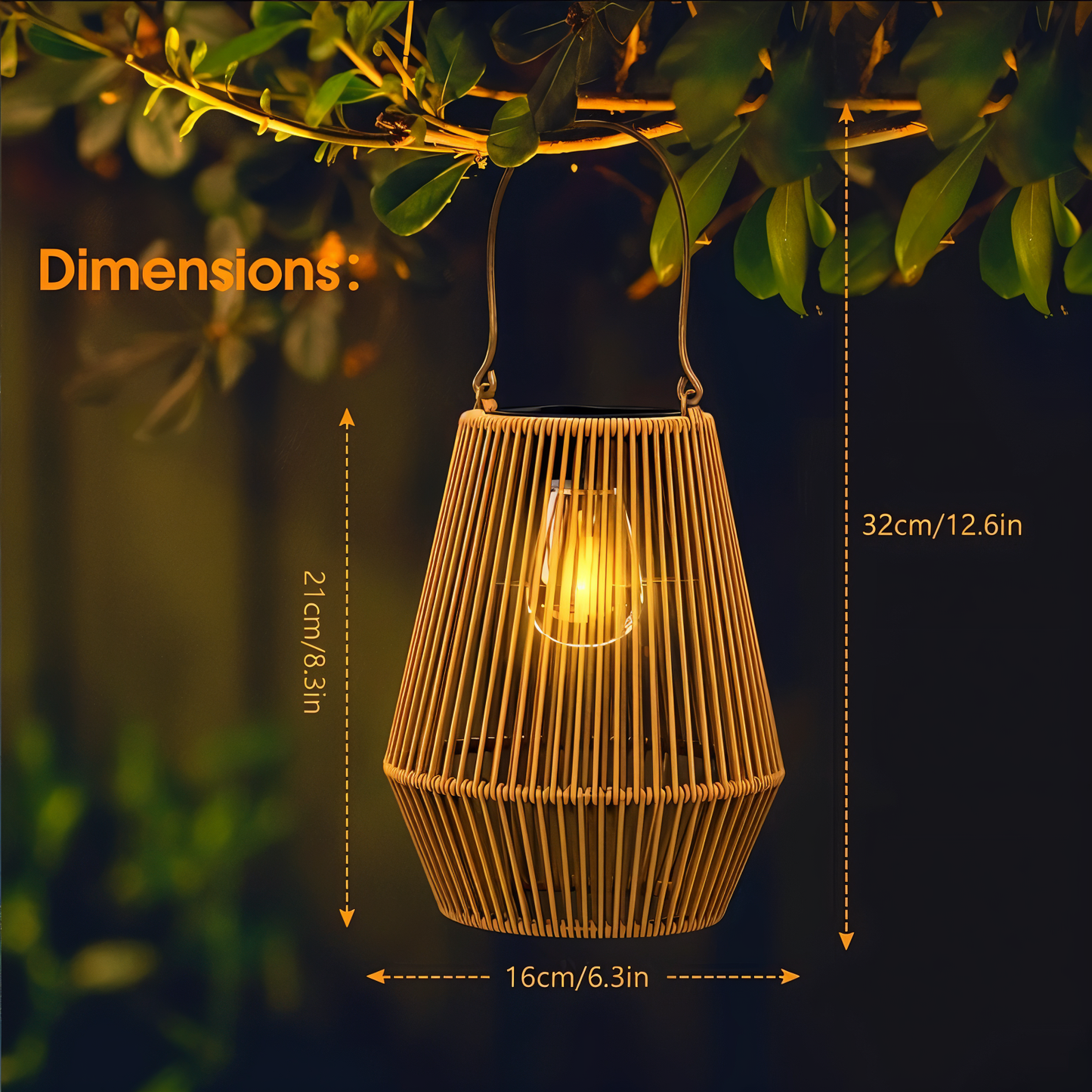 Skorter | CageRattan – Bamboo Solar Garden Light – Waterproof Hanging Lantern