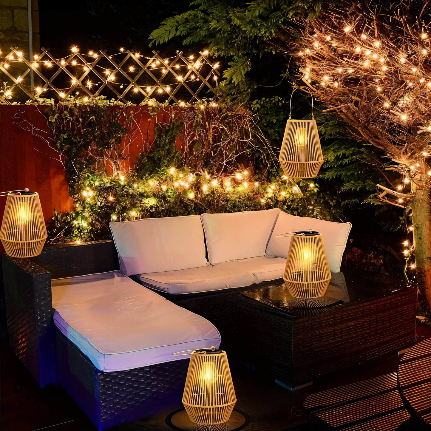 Skorter | CageRattan – Bamboo Solar Garden Light – Waterproof Hanging Lantern