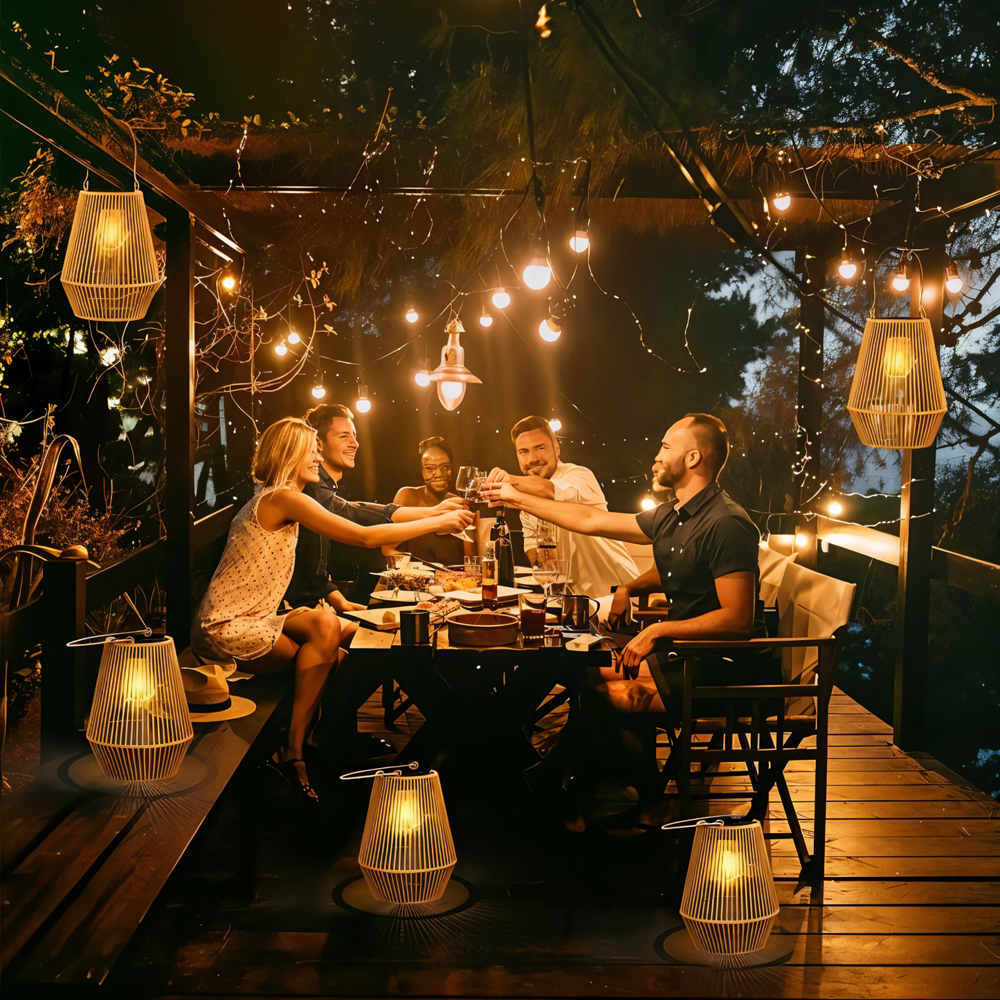 Skorter | CageRattan – Bamboo Solar Garden Light – Waterproof Hanging Lantern