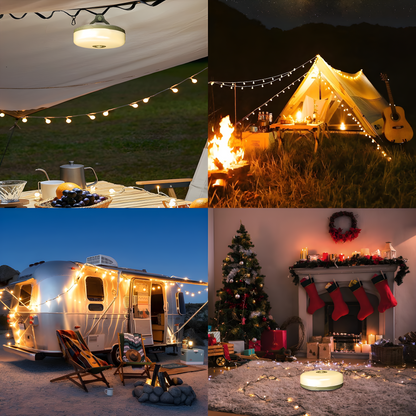 Skorter | CampBeam LED Outdoor String Lights – Rechargeable Waterproof Lights with Magnetic Hooks & 5 Lighting Modes