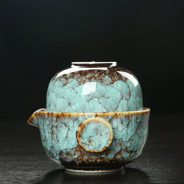 Skorter | Ceramic Gaiwan Set kuai ke Tea Set Camping Kung Fu Tea Set 1 Teapot 1 Cup Travel Teapot Coffee Cup Water Mug Office Kettle Drinking Utensils