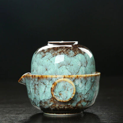 Skorter | Ceramic Gaiwan Set kuai ke Tea Set Camping Kung Fu Tea Set 1 Teapot 1 Cup Travel Teapot Coffee Cup Water Mug Office Kettle Drinking Utensils