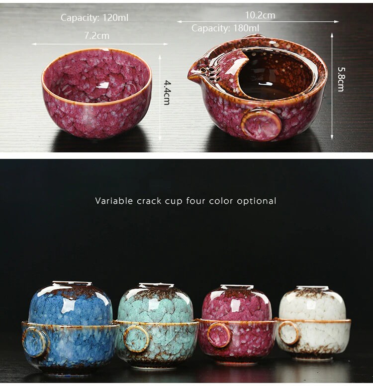 Skorter | Ceramic Gaiwan Set kuai ke Tea Set Camping Kung Fu Tea Set 1 Teapot 1 Cup Travel Teapot Coffee Cup Water Mug Office Kettle Drinking Utensils