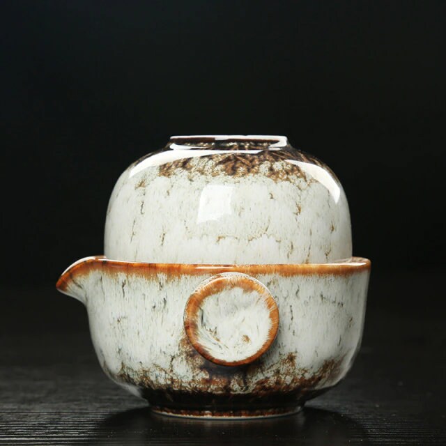 Skorter | Ceramic Gaiwan Set kuai ke Tea Set Camping Kung Fu Tea Set 1 Teapot 1 Cup Travel Teapot Coffee Cup Water Mug Office Kettle Drinking Utensils
