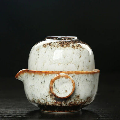 Skorter | Ceramic Gaiwan Set kuai ke Tea Set Camping Kung Fu Tea Set 1 Teapot 1 Cup Travel Teapot Coffee Cup Water Mug Office Kettle Drinking Utensils