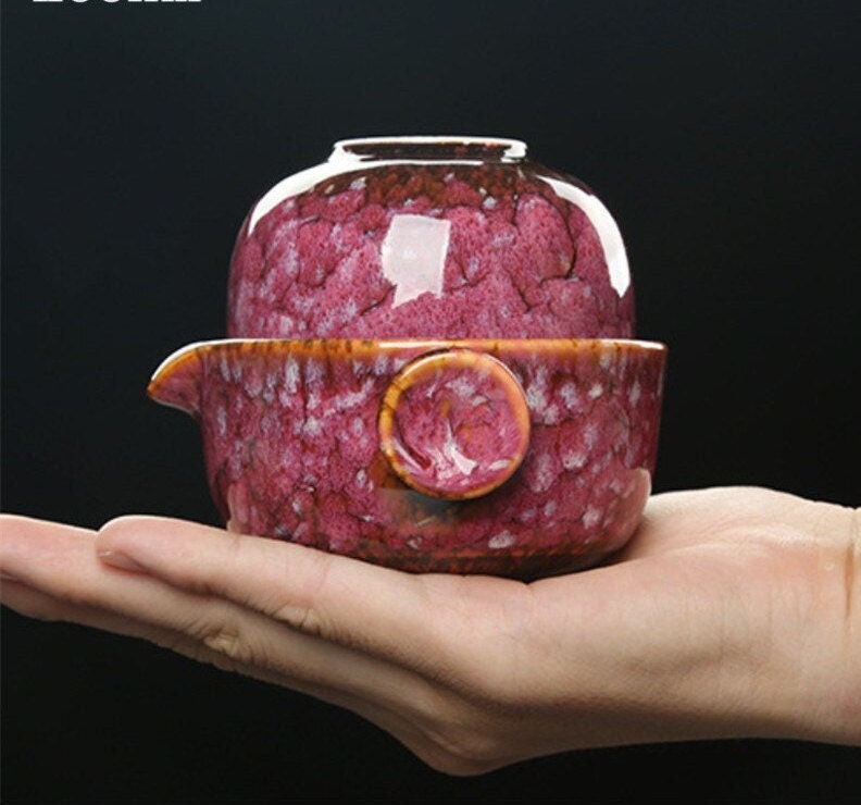 Skorter | Ceramic Gaiwan Set kuai ke Tea Set Camping Kung Fu Tea Set 1 Teapot 1 Cup Travel Teapot Coffee Cup Water Mug Office Kettle Drinking Utensils