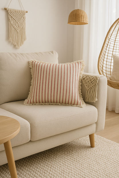 Skorter | Elegant Pillowcase with Jacquard Pattern and Fringes - Cotton-Linen Blend