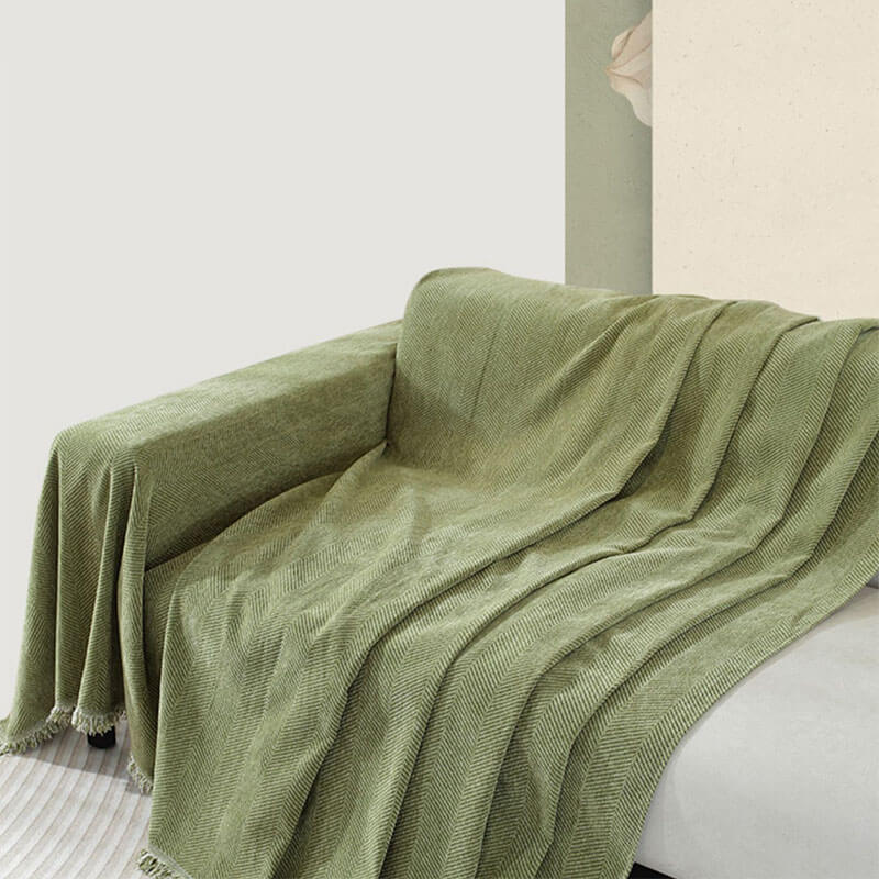 Skorter | Chenille Blanket Herringbone Tassel Couch Cover