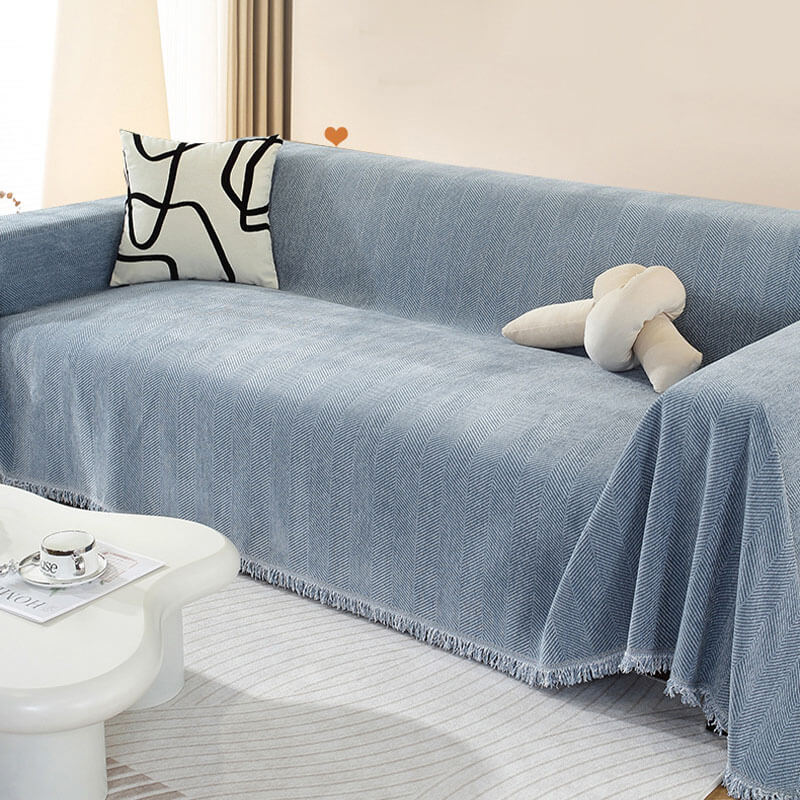 Skorter | Chenille Blanket Herringbone Tassel Sofa Cover