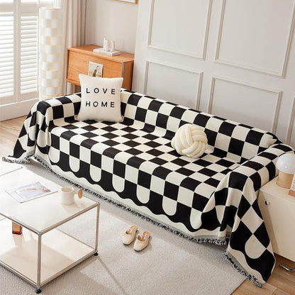 Skorter | Chess Board Chic Tasseled Sofa Cover