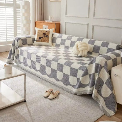 Skorter | Chess Board Chic Tasseled Sofa Cover