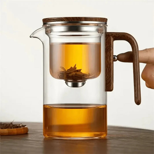 Skorter | Elegant Teapot Made of Glass with Wooden Handle – Transparent Teapot for Tea Enjoyment
