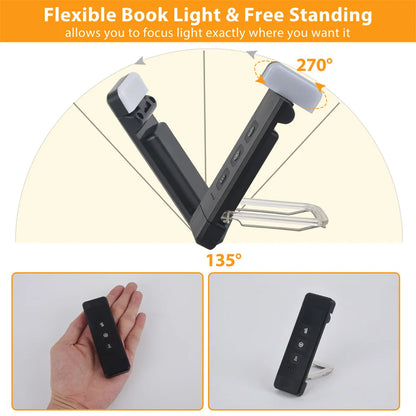 Skorter | Clip-on book light, USB rechargeable reading light with timer, portable LED bookmark light for bedside & desk