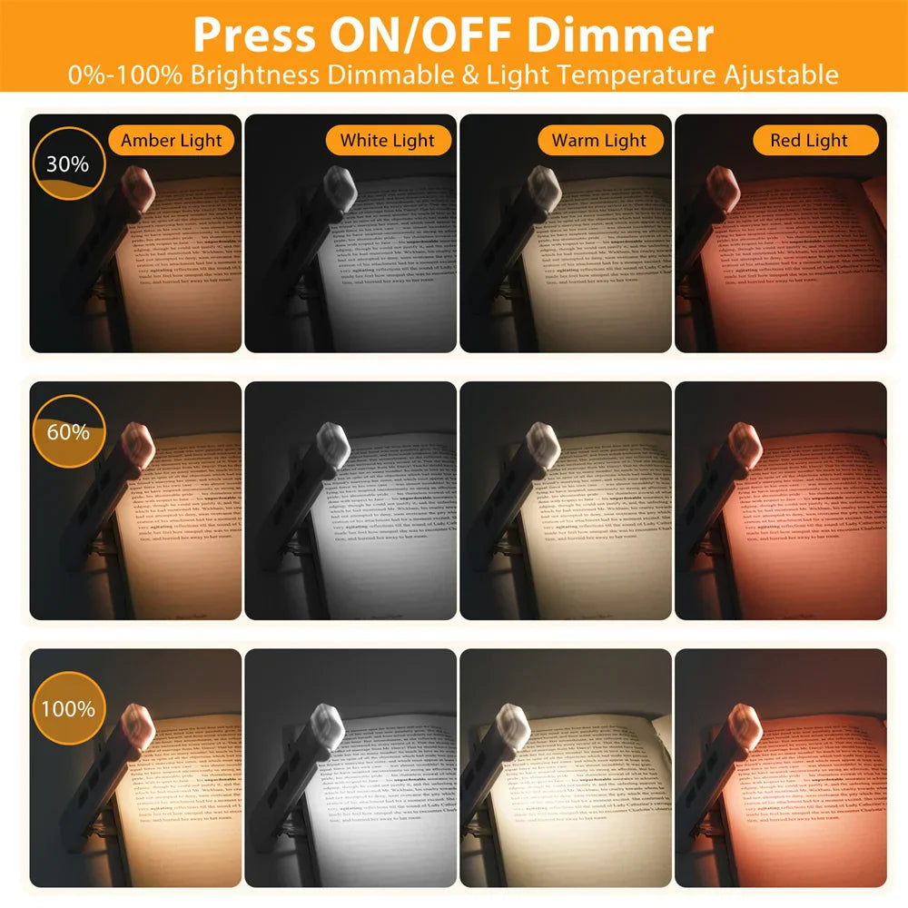 Skorter | Clip-on book light, USB rechargeable reading light with timer, portable LED bookmark light for bedside & desk