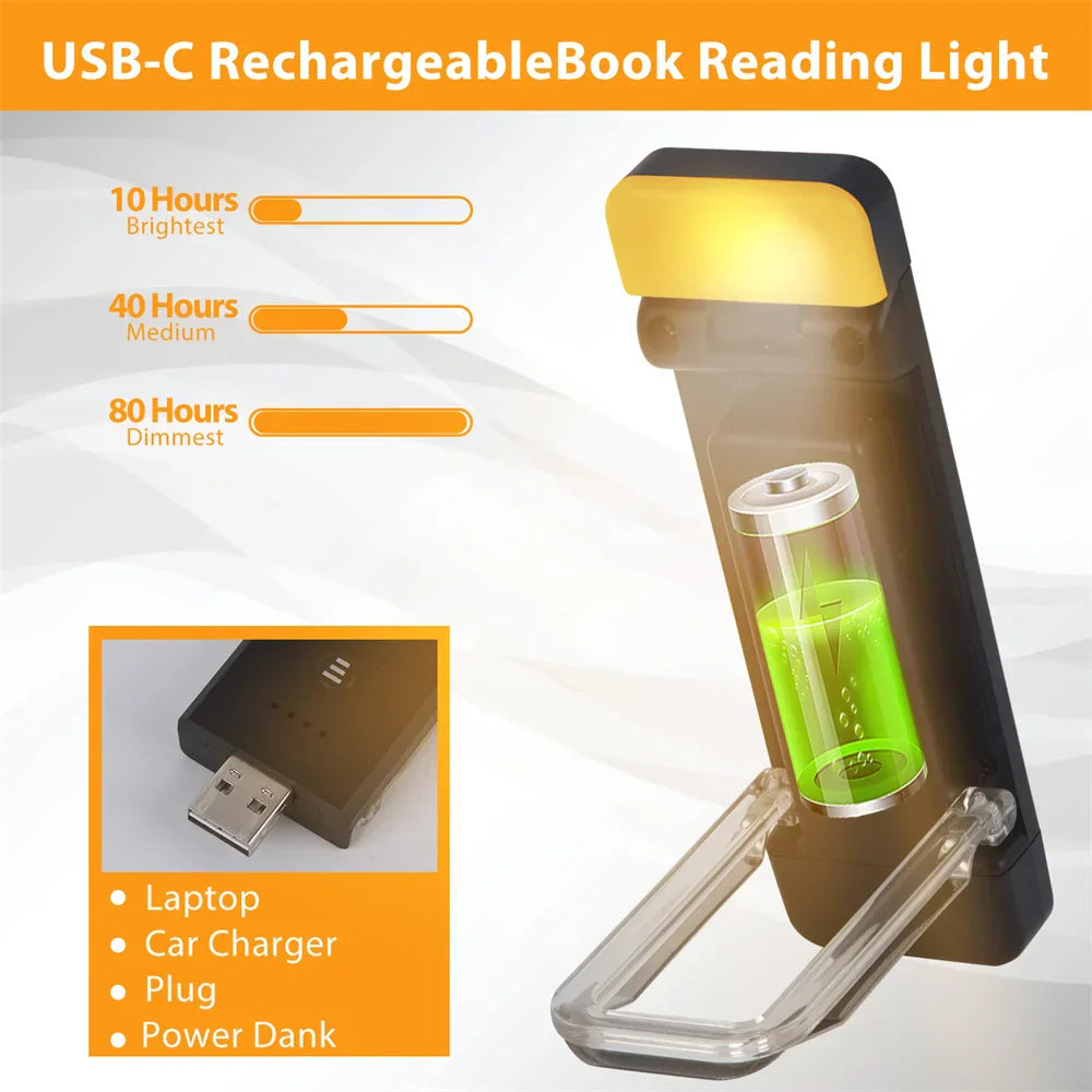 Skorter | Clip-on book light, USB rechargeable reading light with timer, portable LED bookmark light for bedside & desk