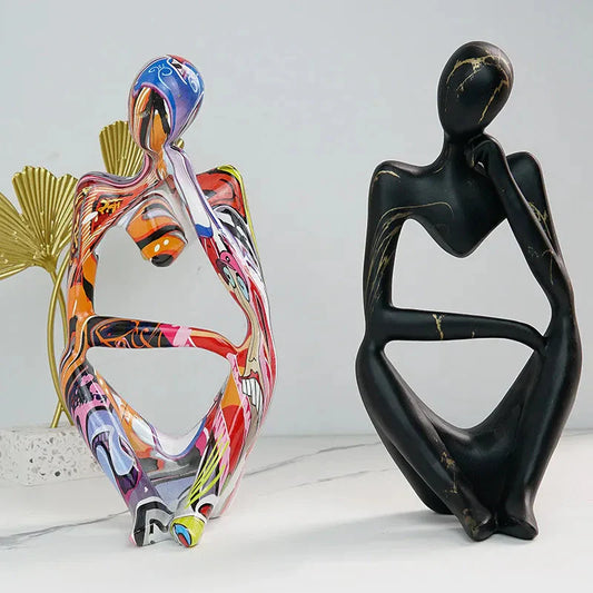 Skorter | Colorful Graffiti Abstract Resin Handmade Artworks Sculpture Thinker Figurine Statue Home Decoration Indoor Office Desk Ornaments