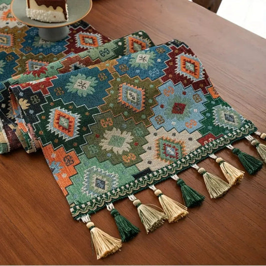 Skorter | Colorful Geometric Tassel Table Runner Decor