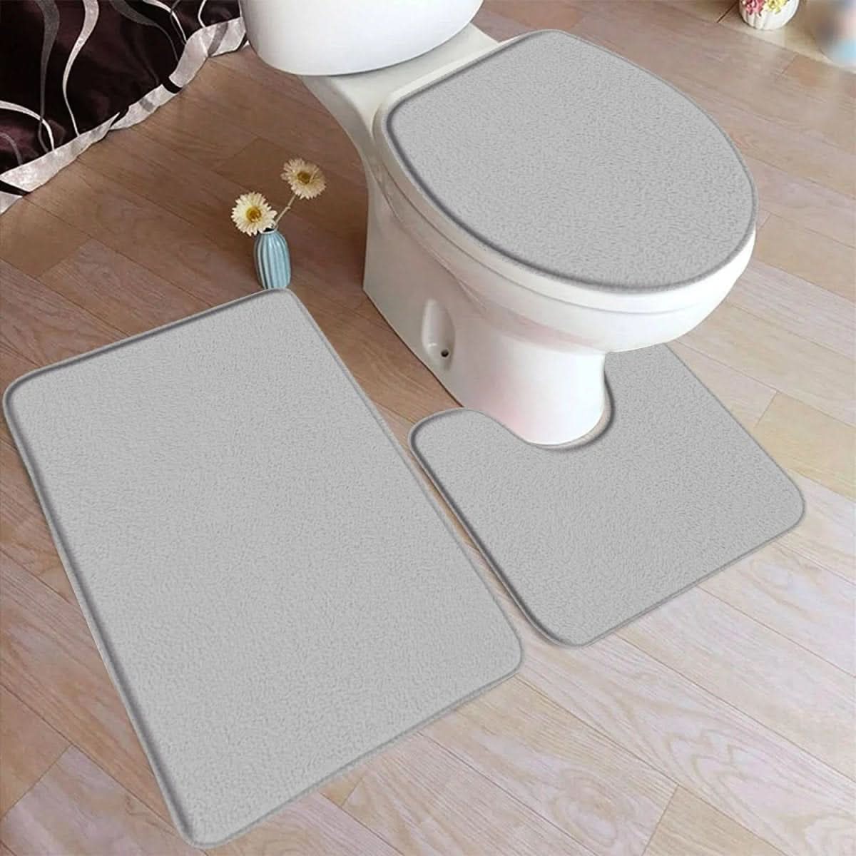 Skorter | 3-piece bath rug set with non-slip flannel surface