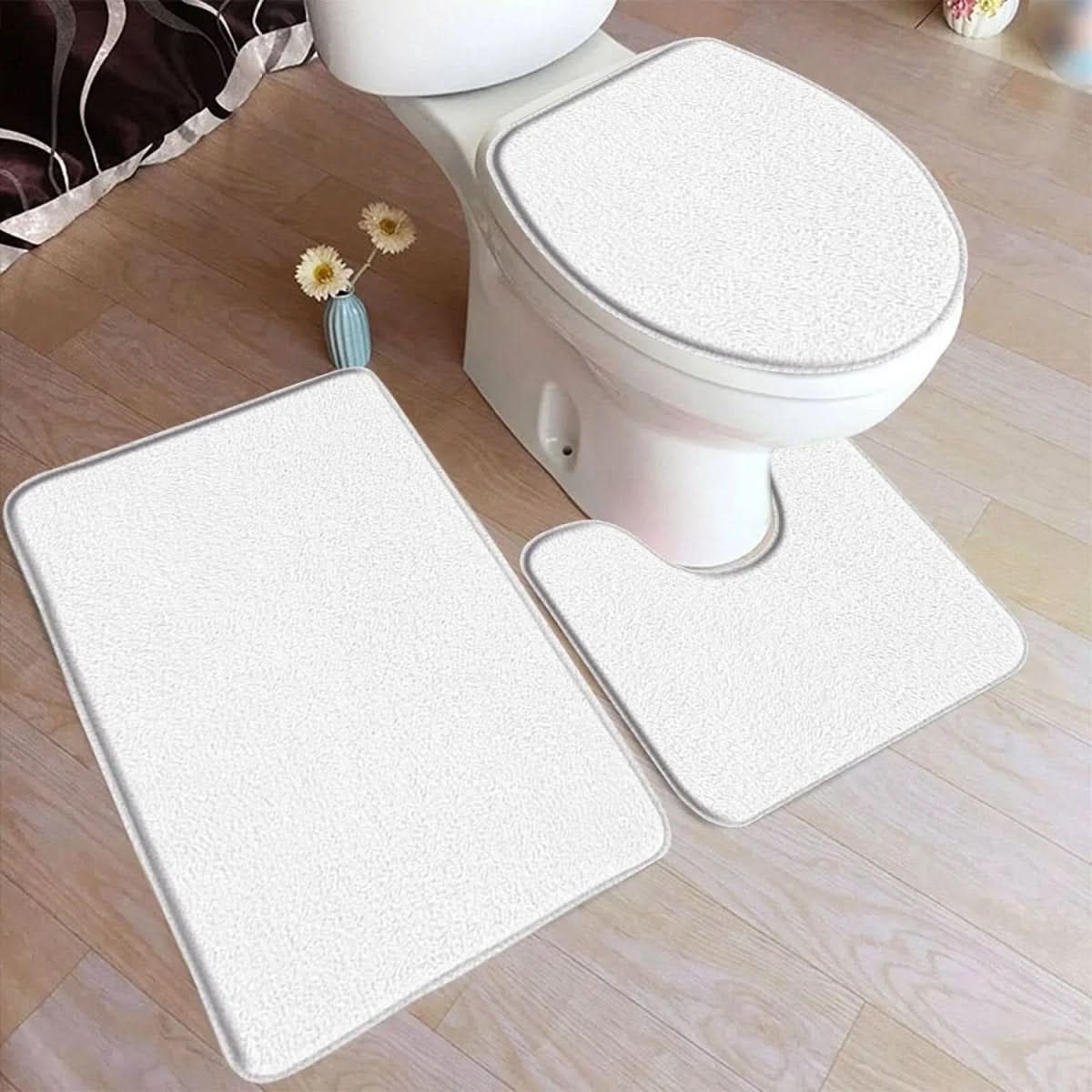 Skorter | 3-piece bath rug set with non-slip flannel surface