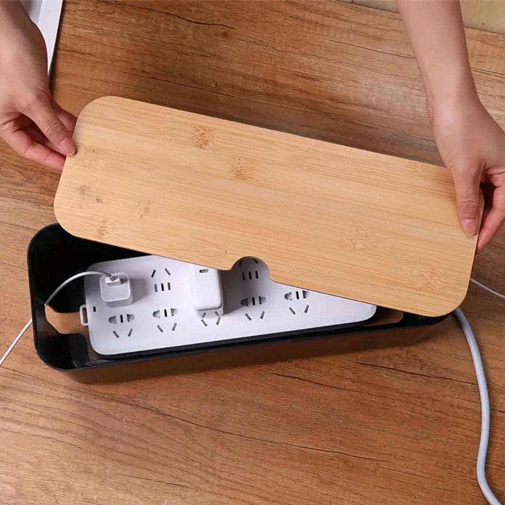Skorter | Cord Tidy Bamboo Cable Organizer Box